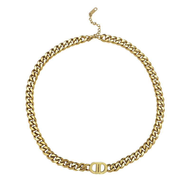 Minimalist Geometric Letter D Titanium Steel Necklace for Women with Gold Plating and Clavicle Chain Style