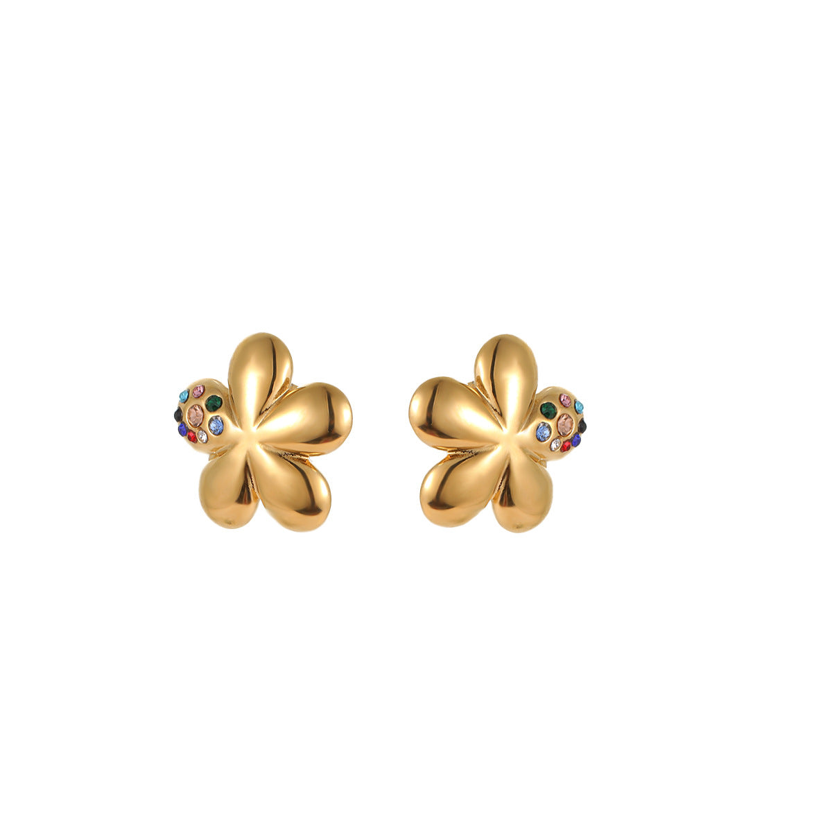 Fashionable Floral-Shaped Rhinestone-Inlaid Titanium Steel Stud Earrings for Women with Plated Finish