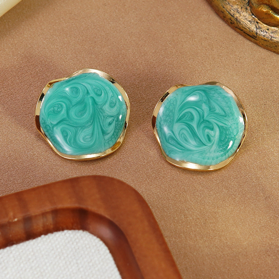 Sweet Irregular Round Drip Oil Stainless Steel Earrings
