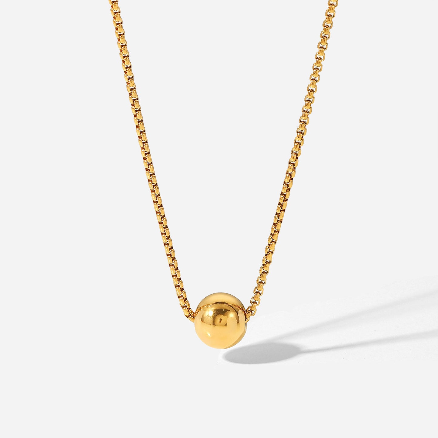 Minimalist Geometric Gold Ball Pendant Necklace 18K Gold Plated Stainless Steel Box Chain Pull-Adjustable Women Jewelry