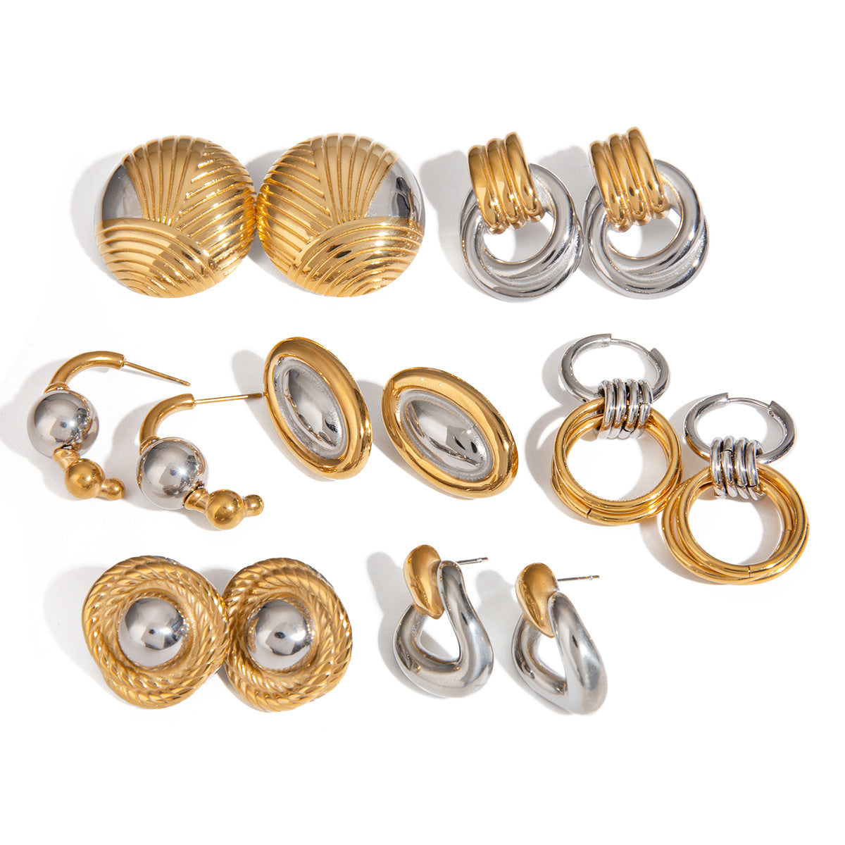 Elegant 18K Gold Plated Geometric Round Stainless Steel Earrings