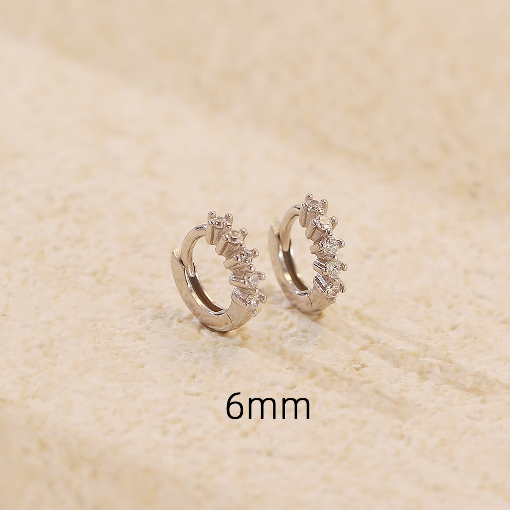 Eleganti orecchini a cerchio da donna minimalisti in argento sterling 925 placcato con gemme, dalla forma geometrica e rotonda