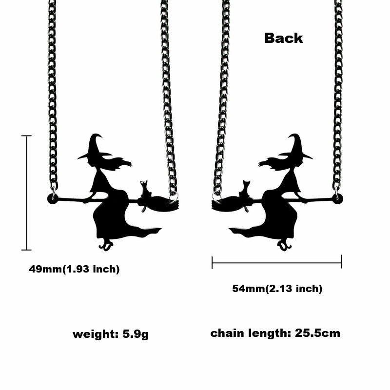 Collar gótico de Halloween con colgante de escoba de bruja, pez y gato negro para mujer y hombre, con cadena de serpiente en resina