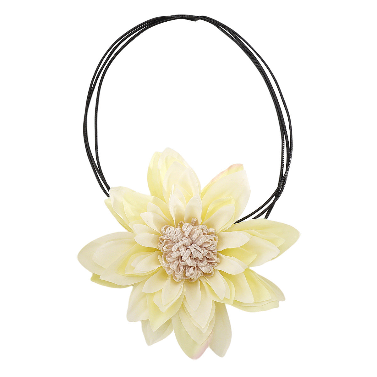 Collar floral de verano con flores de tela hechas a mano en cordón de cuero trenzado para mujer