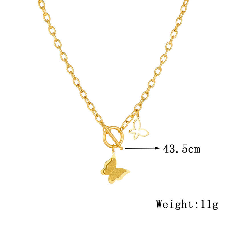 Minimalist Vintage Butterfly Pendant Necklace in Stainless Steel with Gold Plating and Hollow-Out Detail on Standard Chain