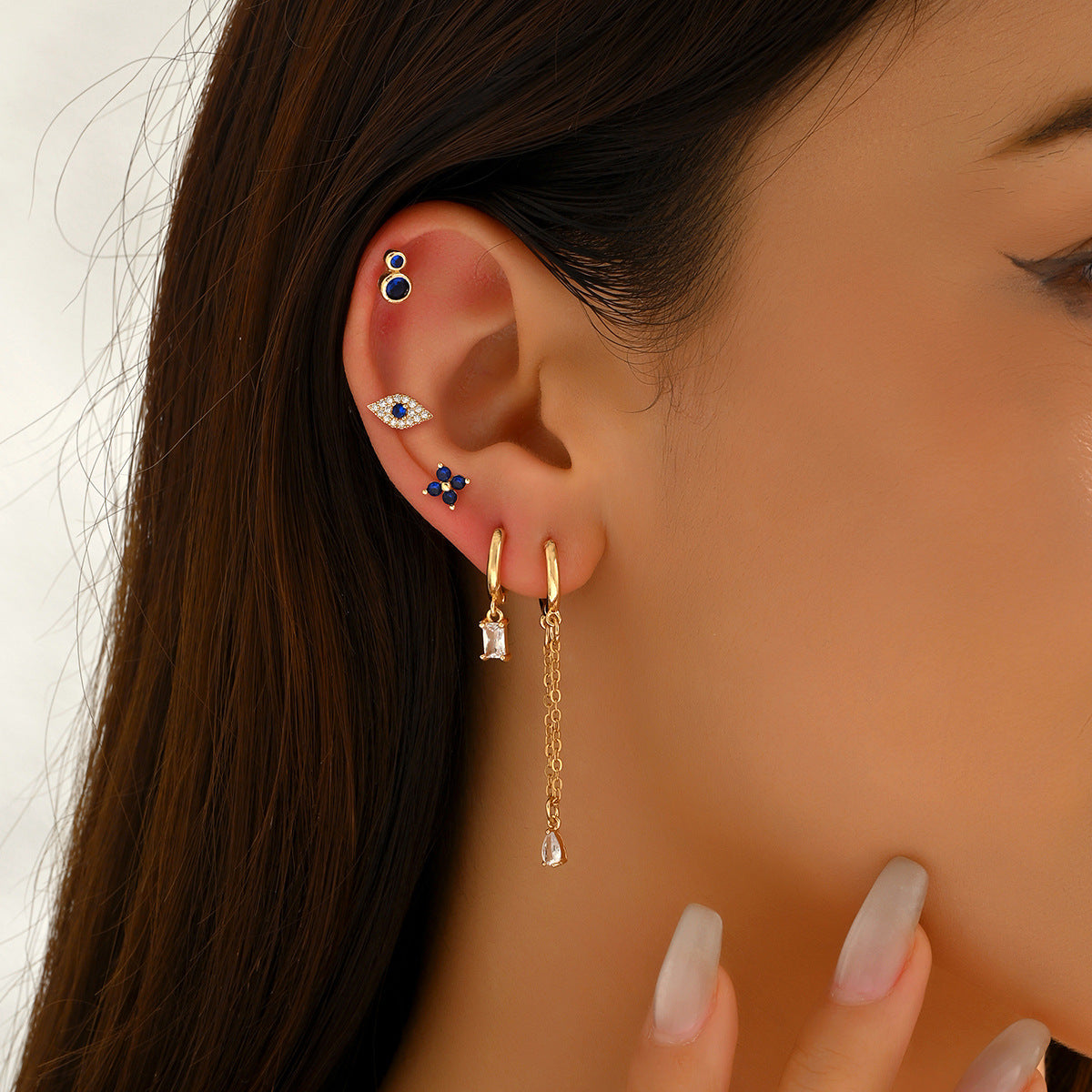 Pendientes de Tachuela Geométricos Minimalistas de Cobre con Incrustaciones de Circonita para Mujer, Conjunto de Pendientes de Moda listos para la Oficina
