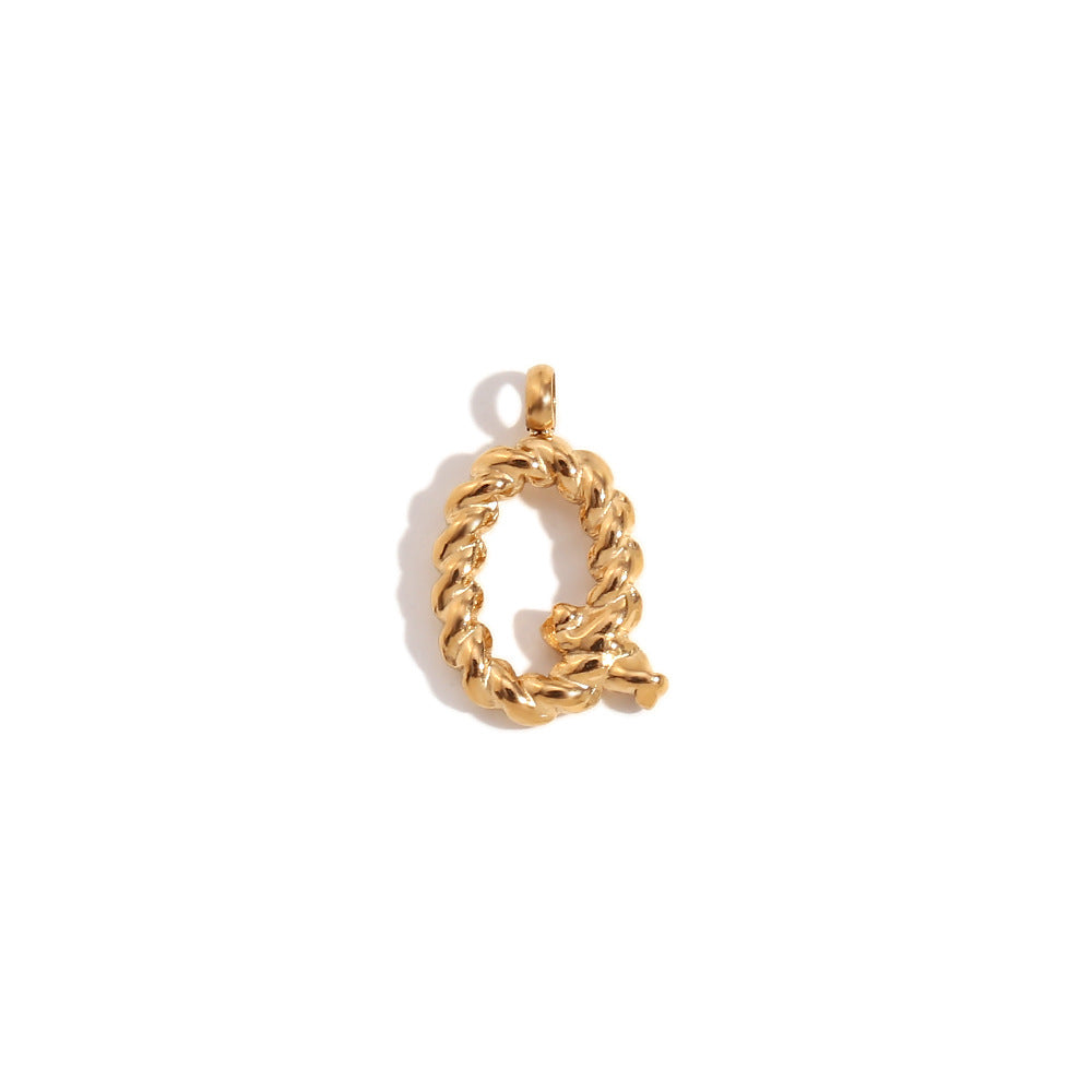 Colgante minimalista de acero inoxidable chapado en oro de 18 quilates con mini letra retorcida para mujer