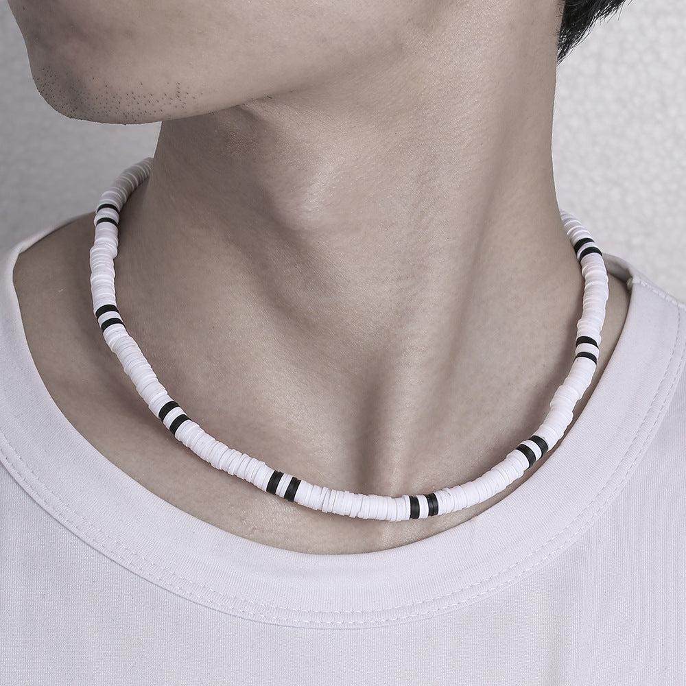 Bohemian Geometric Wood and Resin Beaded Necklace with Alloy Pendant on Cable Chain for Unisex