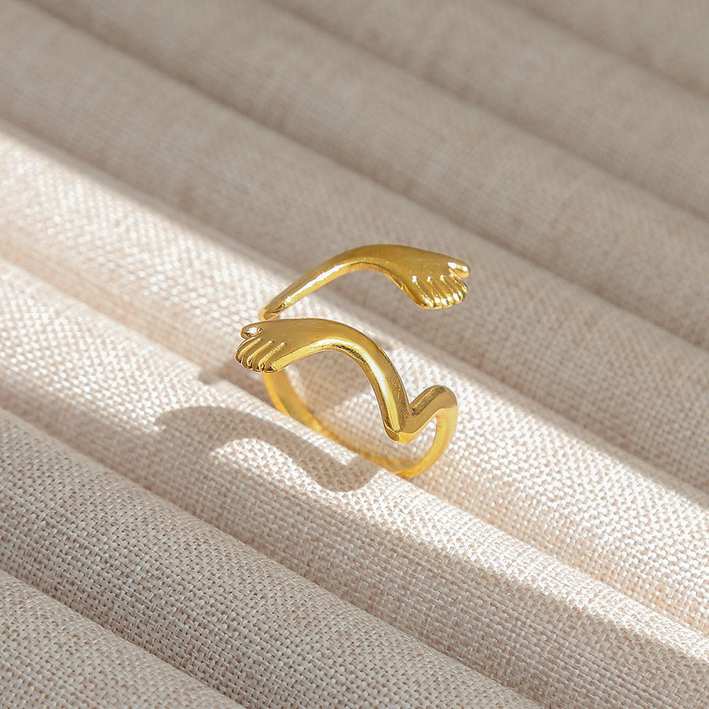 Anello Aperto Regolabile da Donna in Acciaio Inossidabile Stile INS Vintage, Geometrico e a Cuore, con Intarsio in Pietra Naturale, Elegante e Minimalista