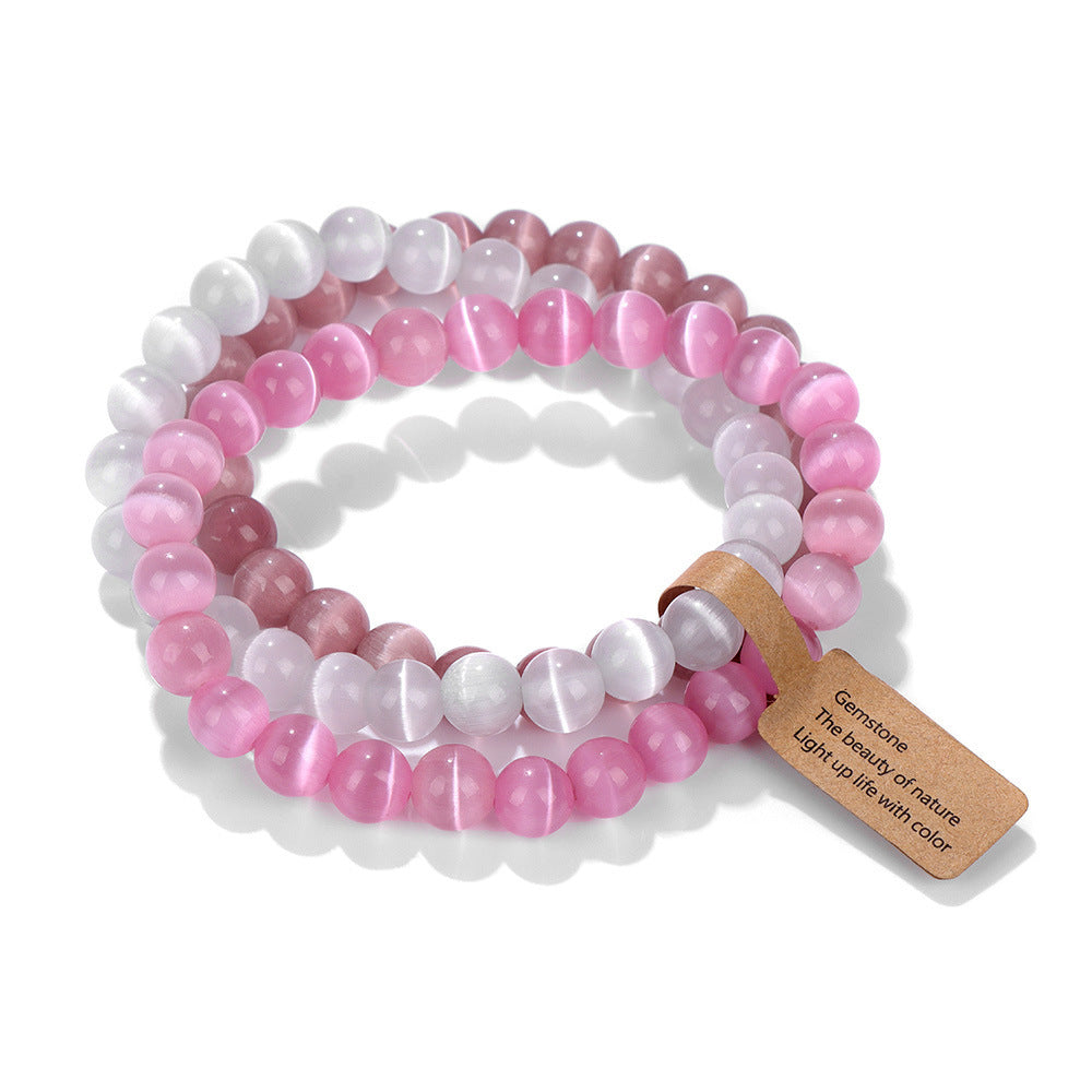 Elegant Geometric Round Agate Beaded Stretch Bracelet Set Unisex