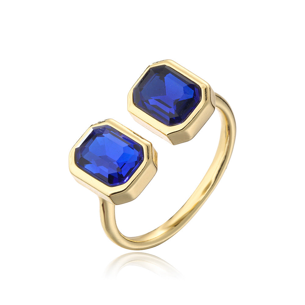 Minimalist Geometric Copper Ring with 18K Gold Plating and Micro-Paved Zirconia for Women