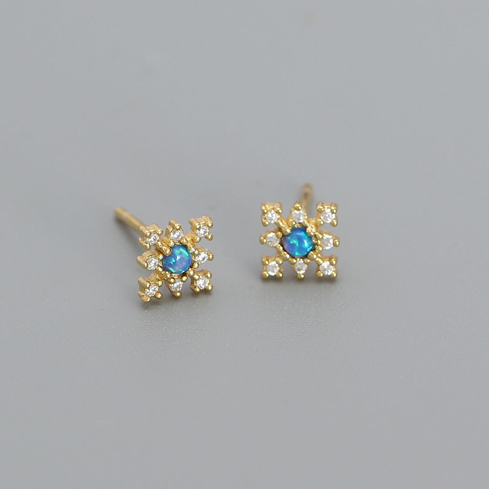 Geometric 925 Sterling Silver Opal and Rhinestone Inlay Earrings for Women