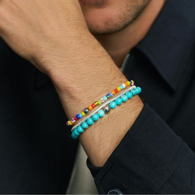 Bohemian Multi-Layer Square Turquoise Seed Bead Bracelet Unisex Handmade Stacking Chain