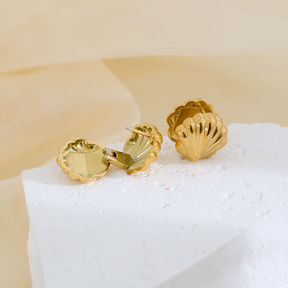Orecchini a conchiglia minimalisti fronte-retro da donna in acciaio inossidabile placcato oro 18K