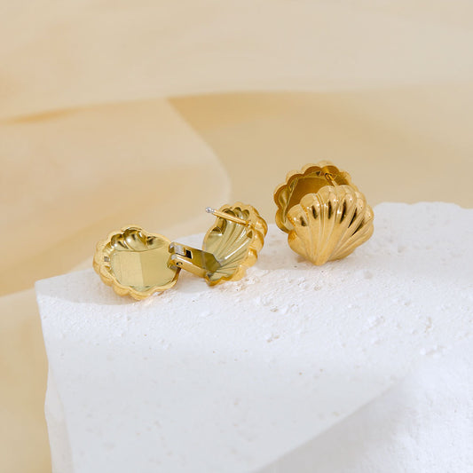 Minimalist Double-Sided Shell Earrings for Women in Stainless Steel with 18K Gold Plating