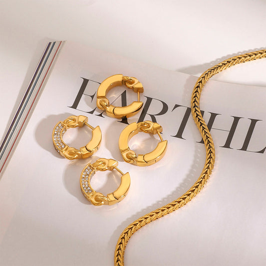 Pendientes de tuerca geométricos de acero inoxidable con diamantes de imitación y acabado galvanizado para mujer