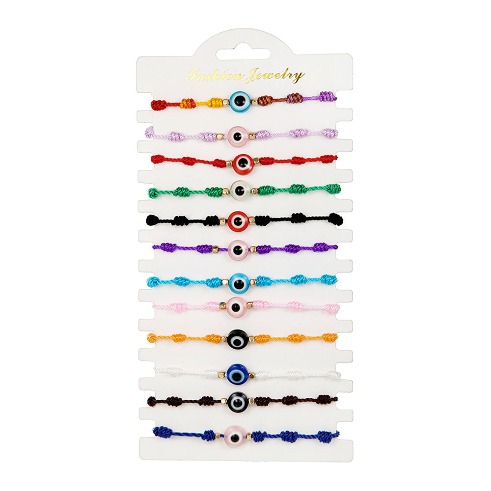 Handmade Woven Geometric Evil Eye Crystal Glass Beaded Bracelet Set