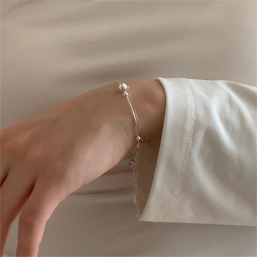 Minimalist Geometric S925 Sterling Silver Snake Chain Bracelet with Beaded Cubic Links