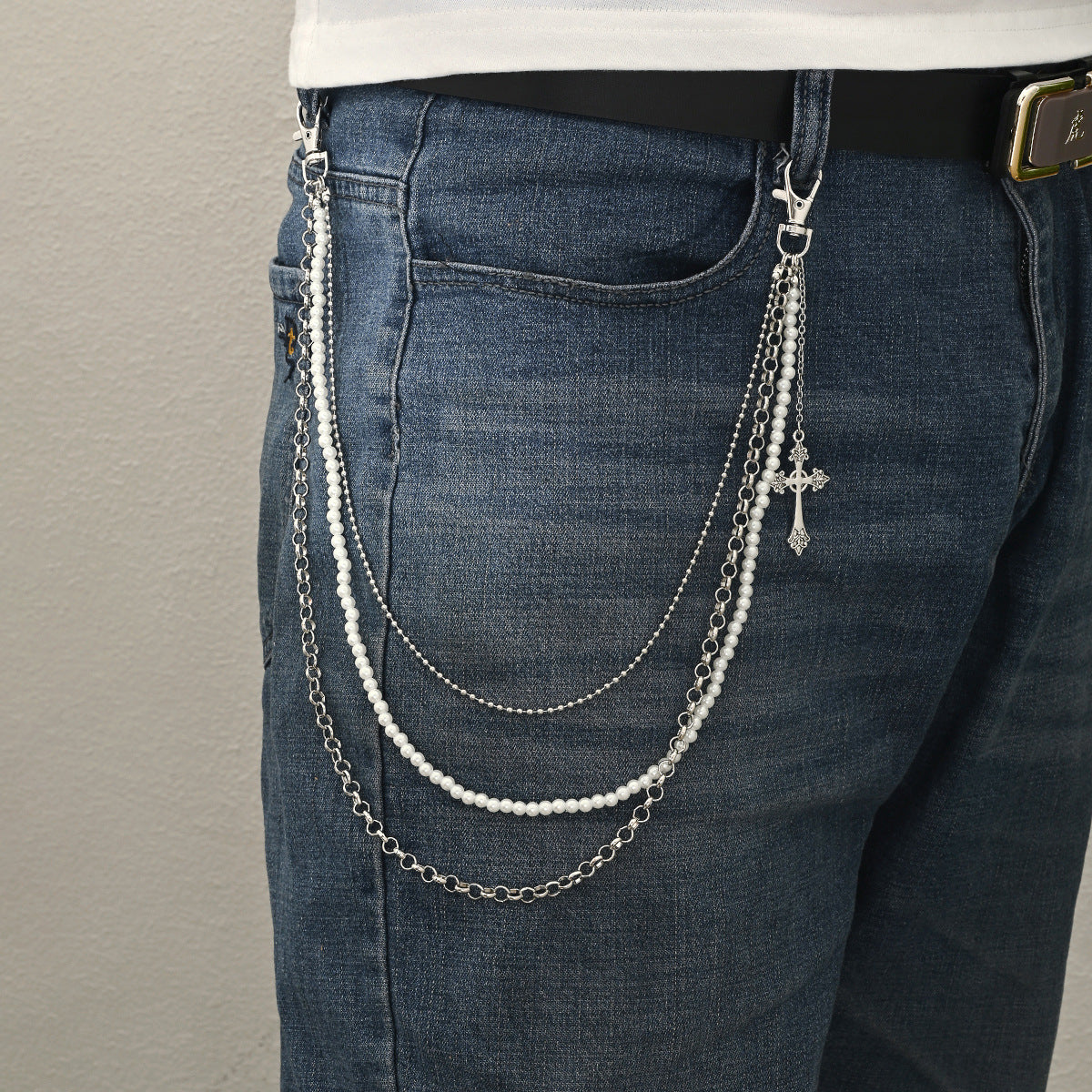 Hip-hop Punk Zinc Alloy Polished Cross Pearl Waist Chain