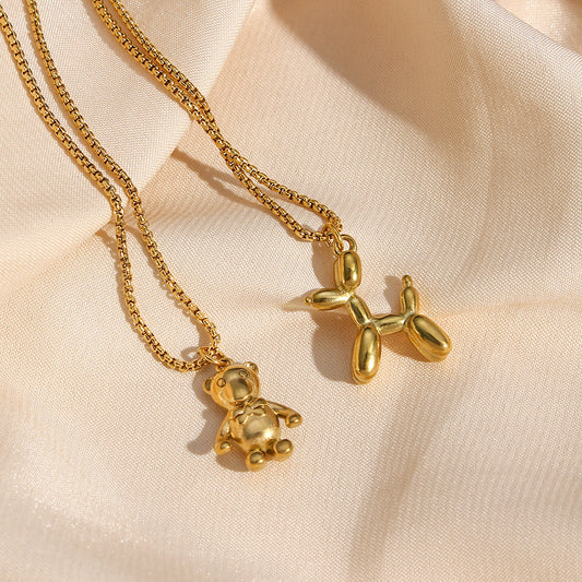 Minimalist Balloon Dog Pendant Necklace in Stainless Steel with 18K Gold Plating for Women