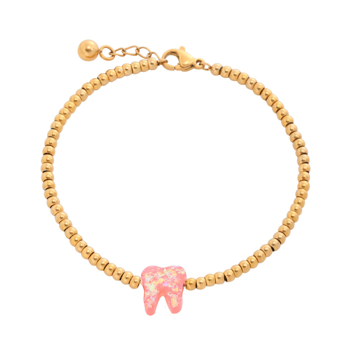 Bracciale da donna in acciaio inossidabile placcato oro 18 carati a forma di dente colorato