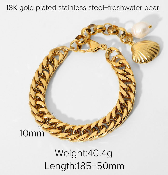 Gold Plated Stainless Steel Round Geometric Women's Bracelet with Cubic Zirconia
