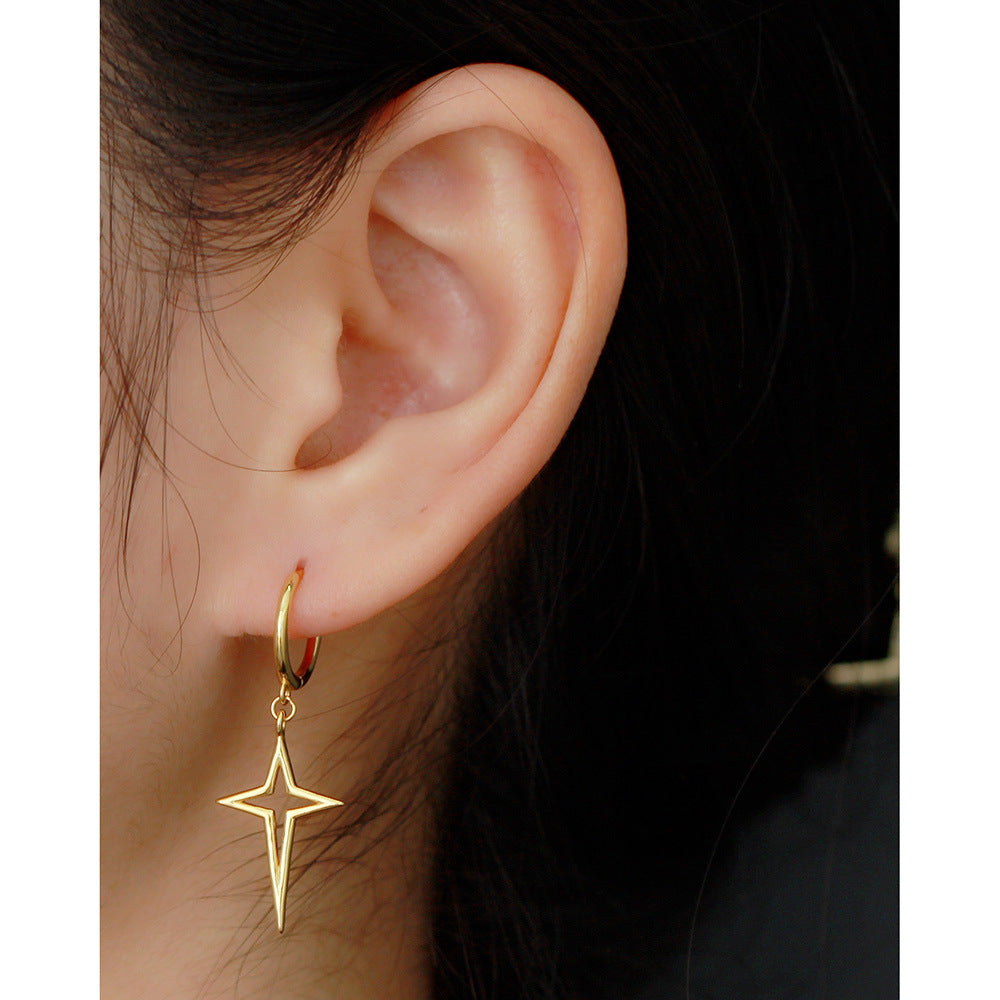 Orecchini a cerchio da donna minimalisti placcati in argento sterling 925 con croce e stella