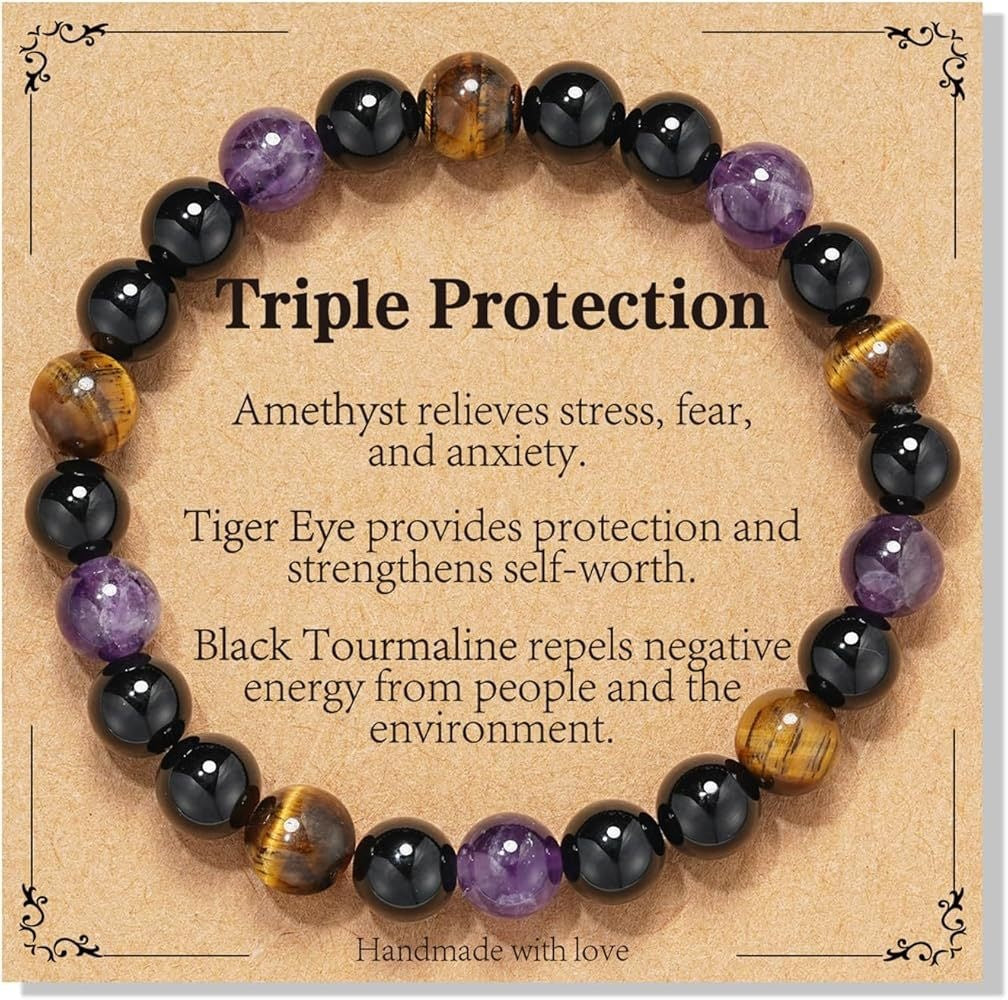 Minimalist Natural Stone Tiger Eye Amethyst Citrine Round Geometric Bracelet Unisex