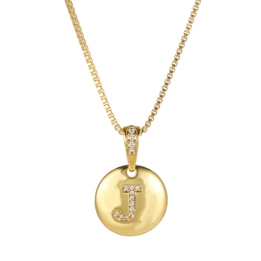 Vintage Sweet Geometric Letter Brass Inlay Cubic Zirconia Necklace Box Chain for Women