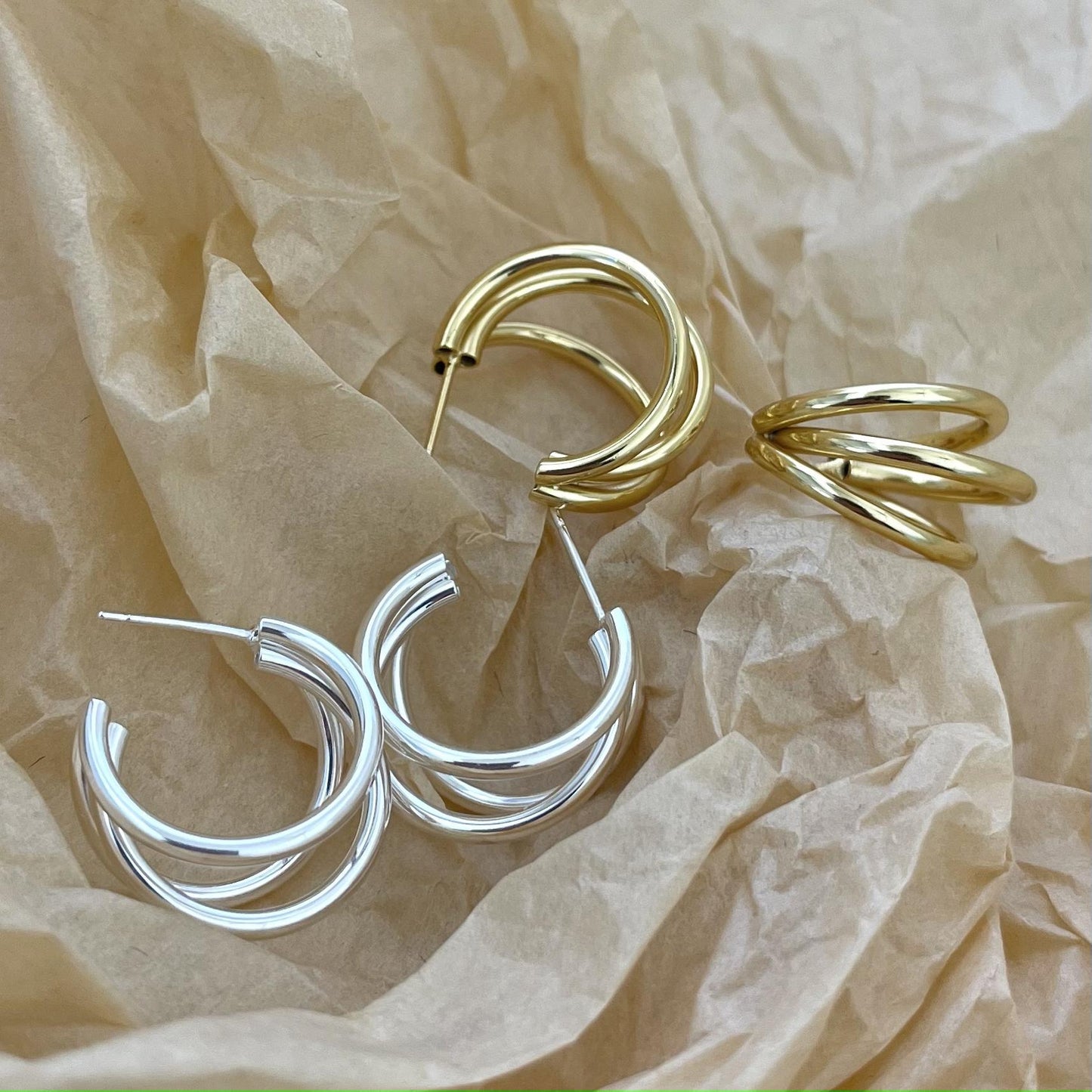 Elegant 925 Sterling Silver Geometric Multi-Layer Round Hoop Earrings with Pearl Inlay and Gold Plated Finish