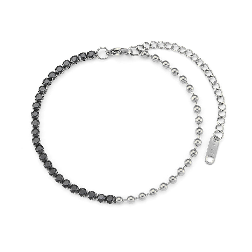 Elegante pulsera de eslabones cubanos geométricos de acero inoxidable con detalles de diamantes de imitación y acabado chapado para mujer