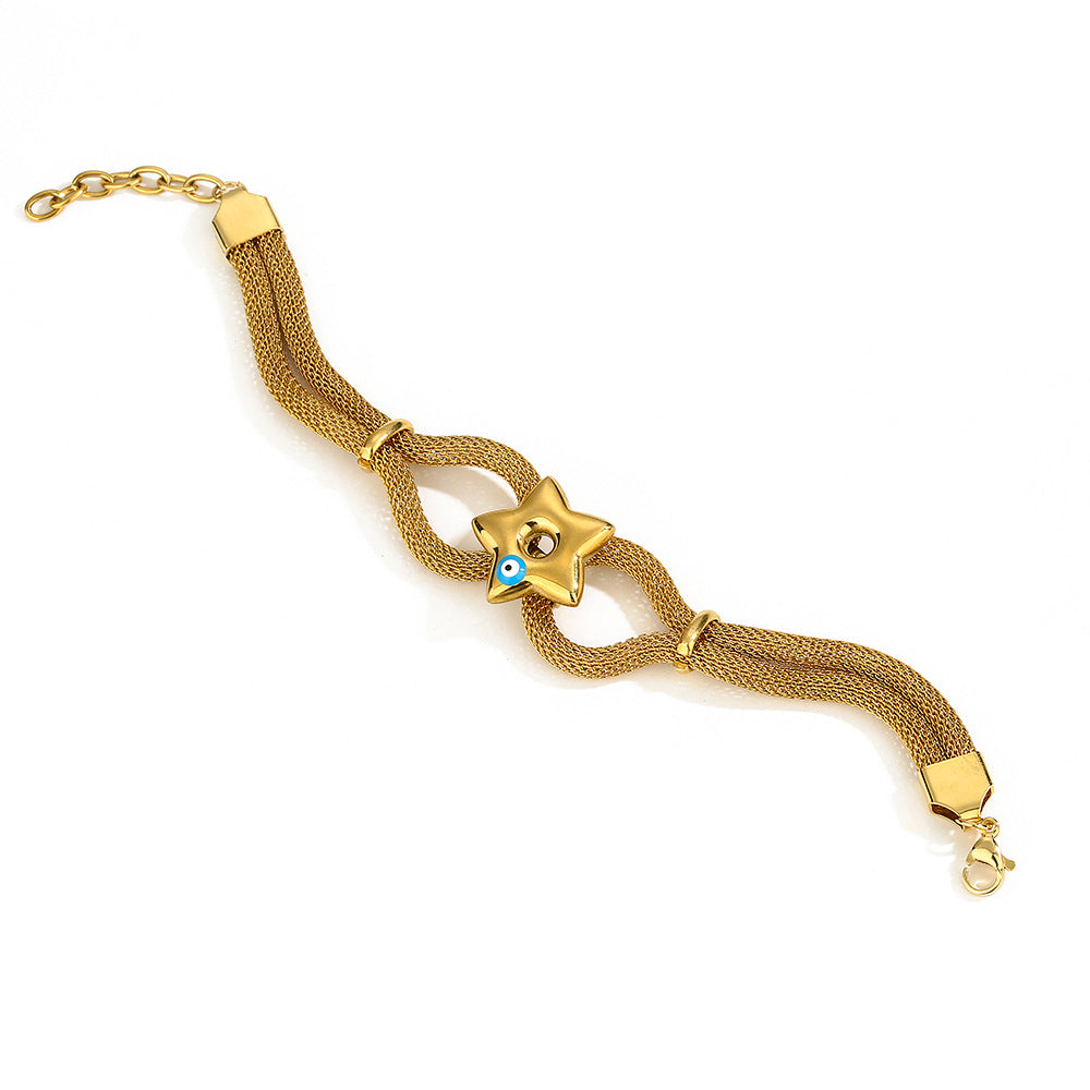 Bracciale Geometrico in Acciaio al Titanio Placcato per Donna con Accento a Stella, Accessorio di Moda d'Ispirazione Vintage
