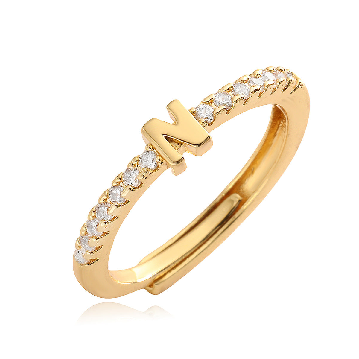 Anello in Rame Geometria Minimalista con Placcatura in Oro 18K e Zirconia Cubica, Design Regolabile a Lettera per Donna