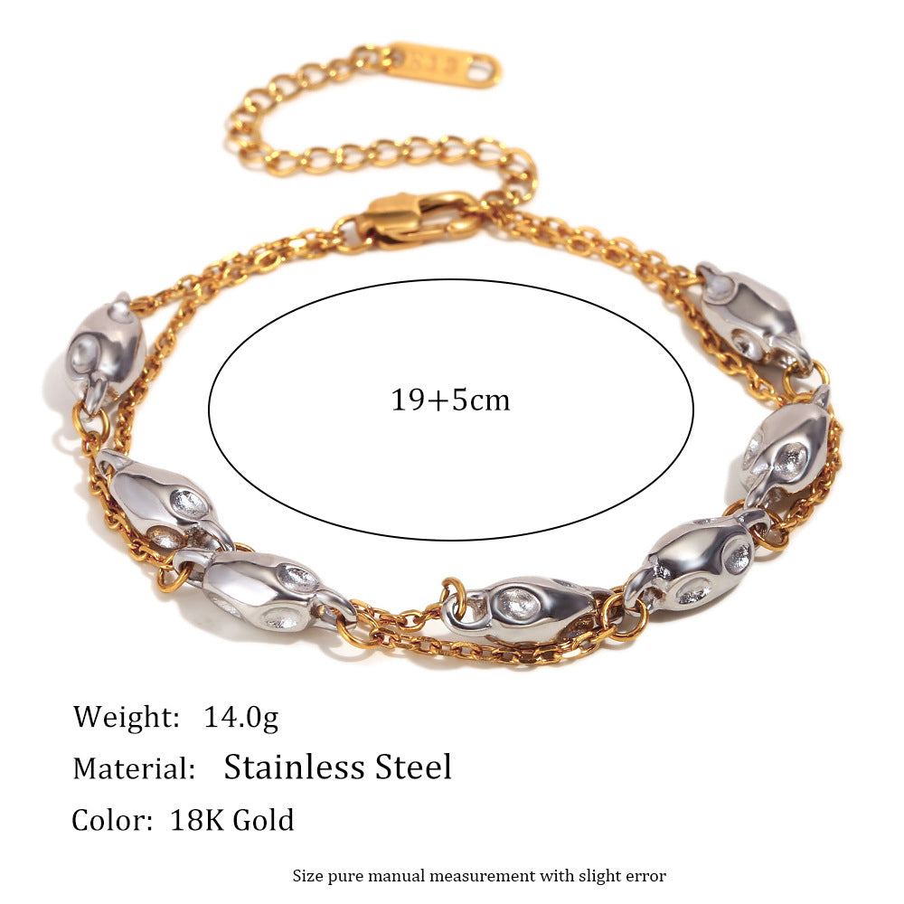 Collana con Pendente Geometrico alla Moda da Donna in Acciaio Inossidabile con Placcatura in Oro 18K, Catena a Doppio Strato con Perline