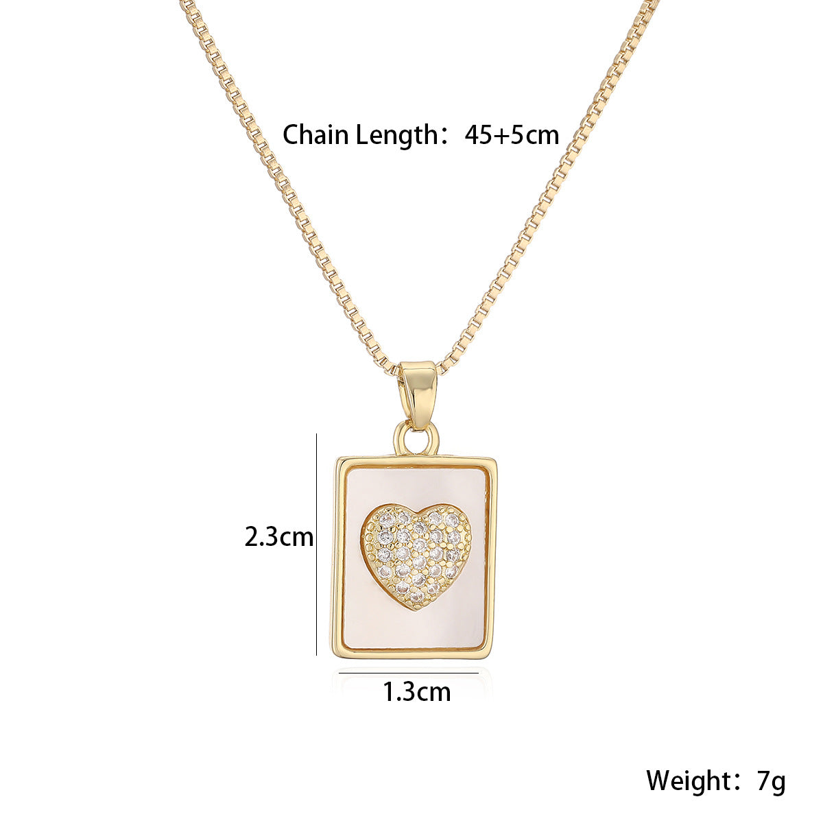 Minimalist 18K Gold Plated Brass Heart Cross Square Cubic Zirconia Pendant Necklace for Women