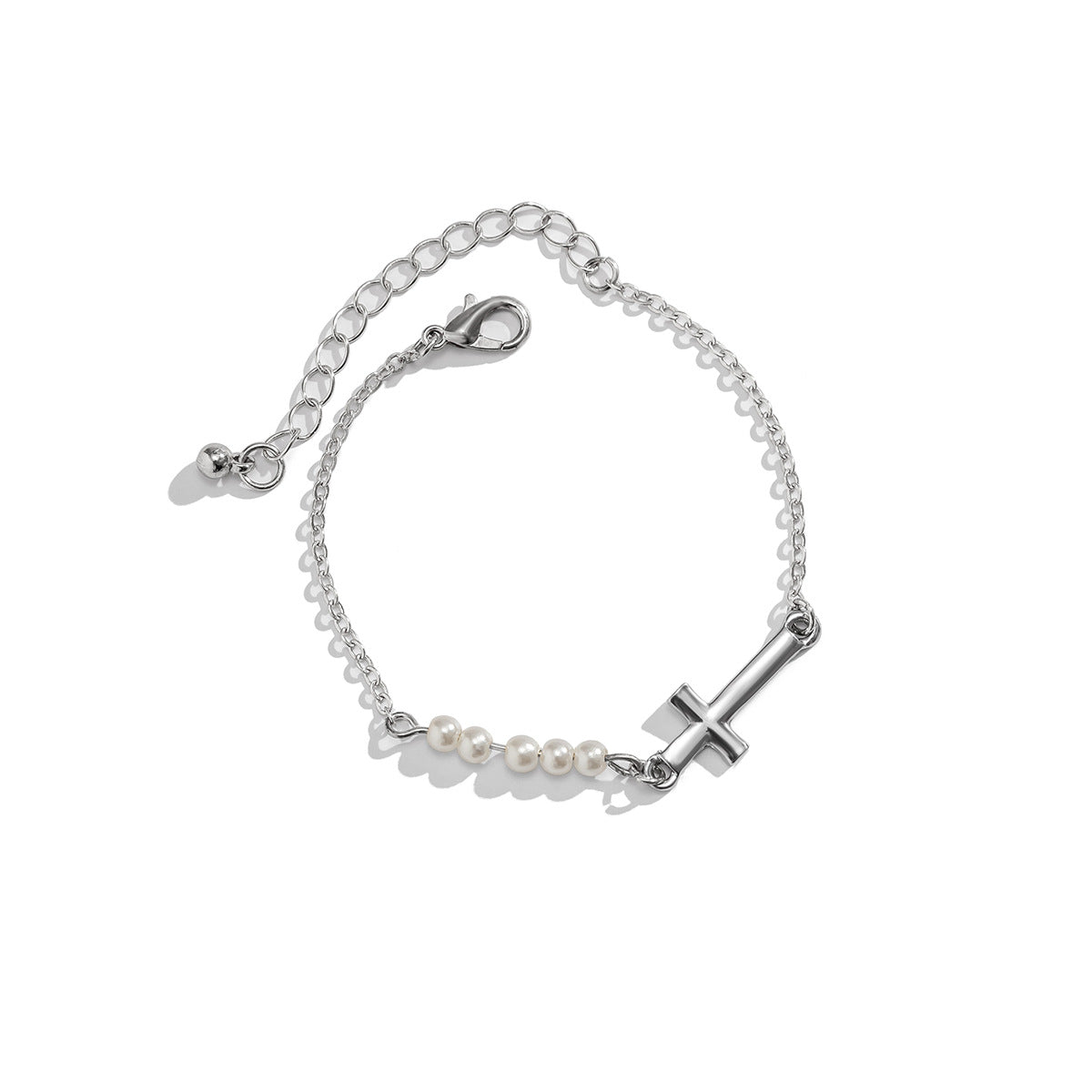 Pulsera de aleación con colgante de cruz geométrica minimalista para mujer, con acabado chapado y detalle de borla
