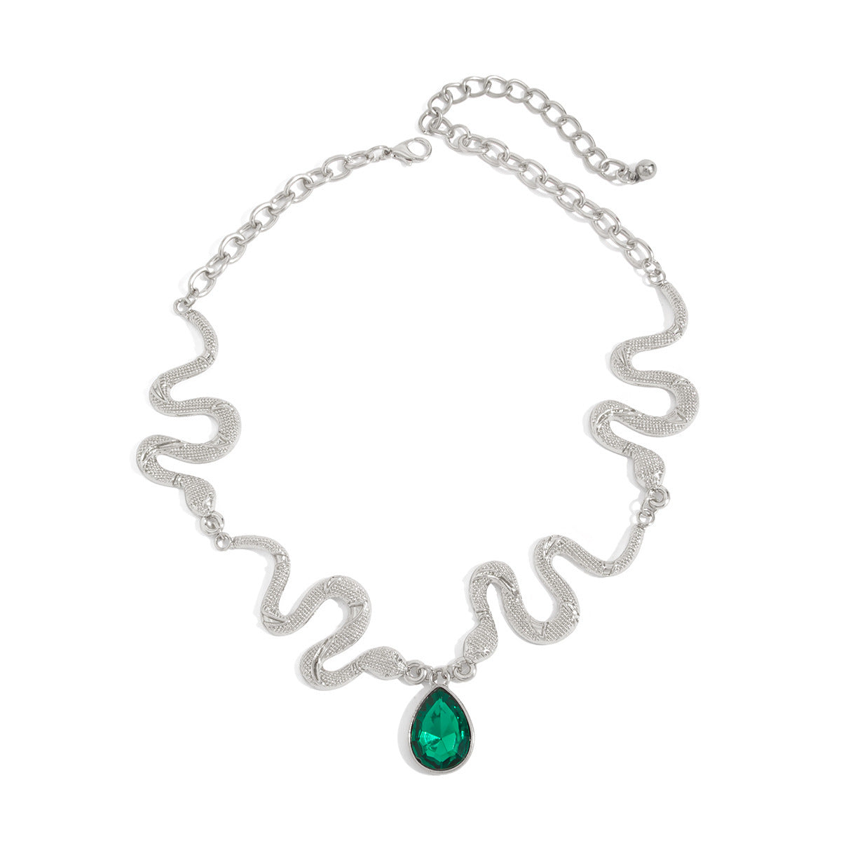 Luxury Minimalist Plated Iron Snake Shape Necklace with Gemstone Acrylic Pendant for Women