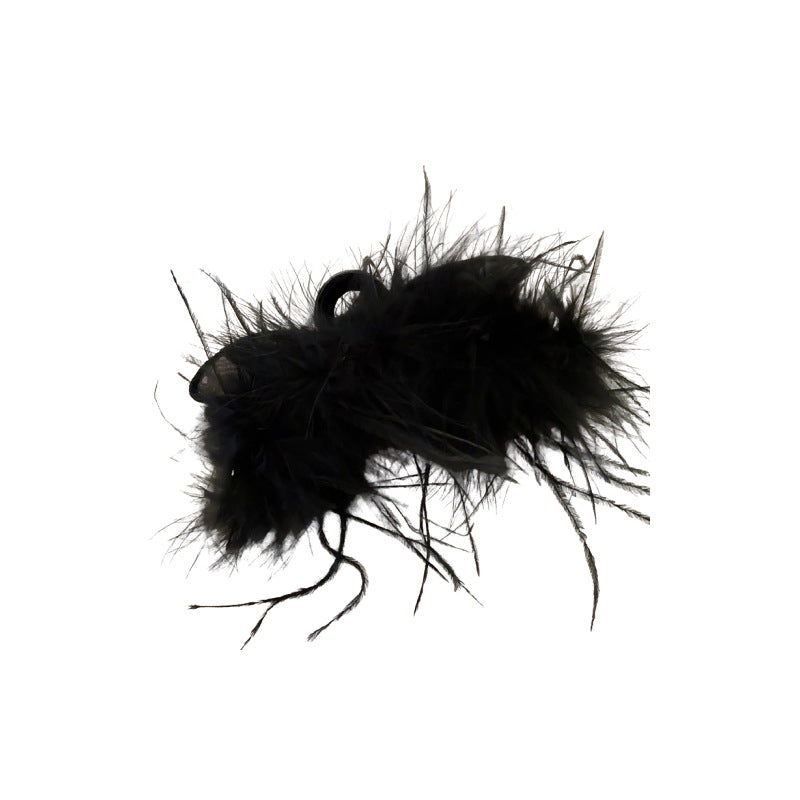 Horquilla de doble cara con orejas de conejo y plumas para mujer, con red de tul, accesorio para el cabello grande de moda de otoño e invierno para recogidos y peinados