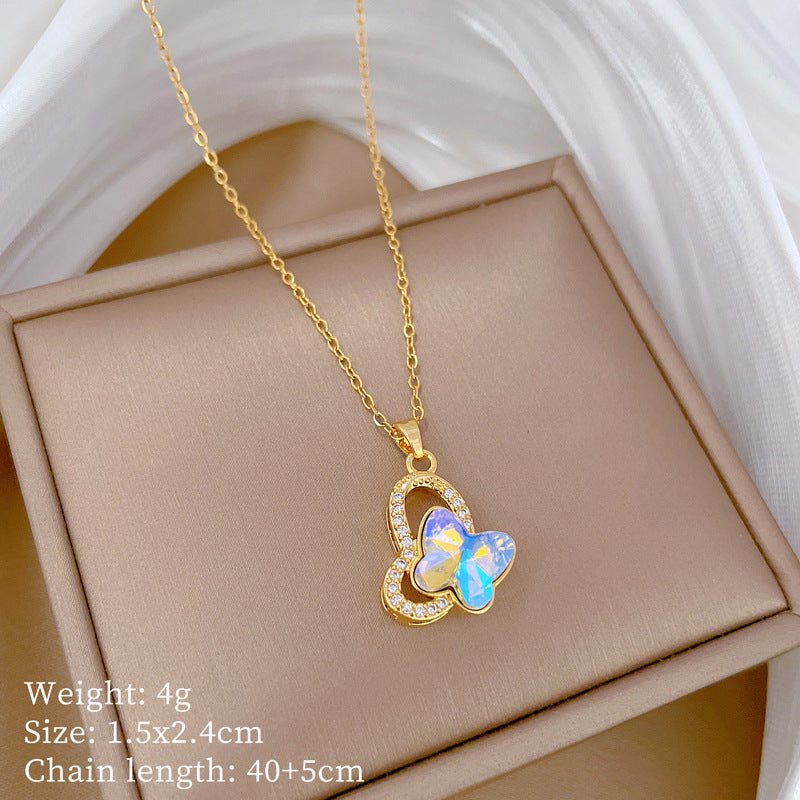 Collana da donna minimalista con intarsio di strass, in acciaio al titanio, con design geometrico