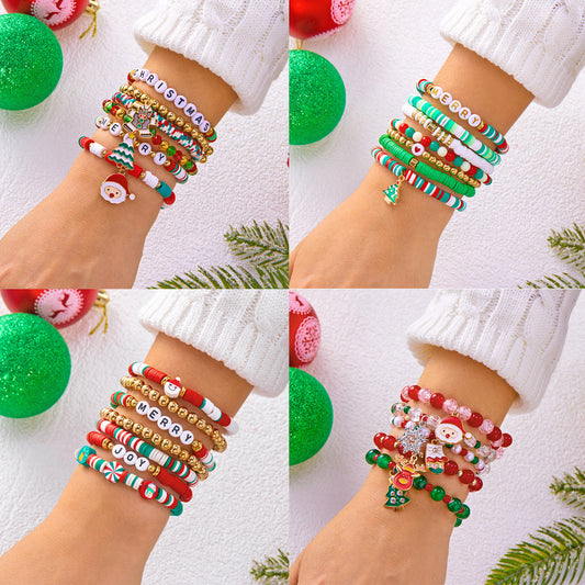 Moda minimalista Navidad Alce Copo de Nieve Letra Pulsera Elástica de Cuentas para Mujer Aleación de Zinc Joyería Hecha a Mano para Vacaciones
