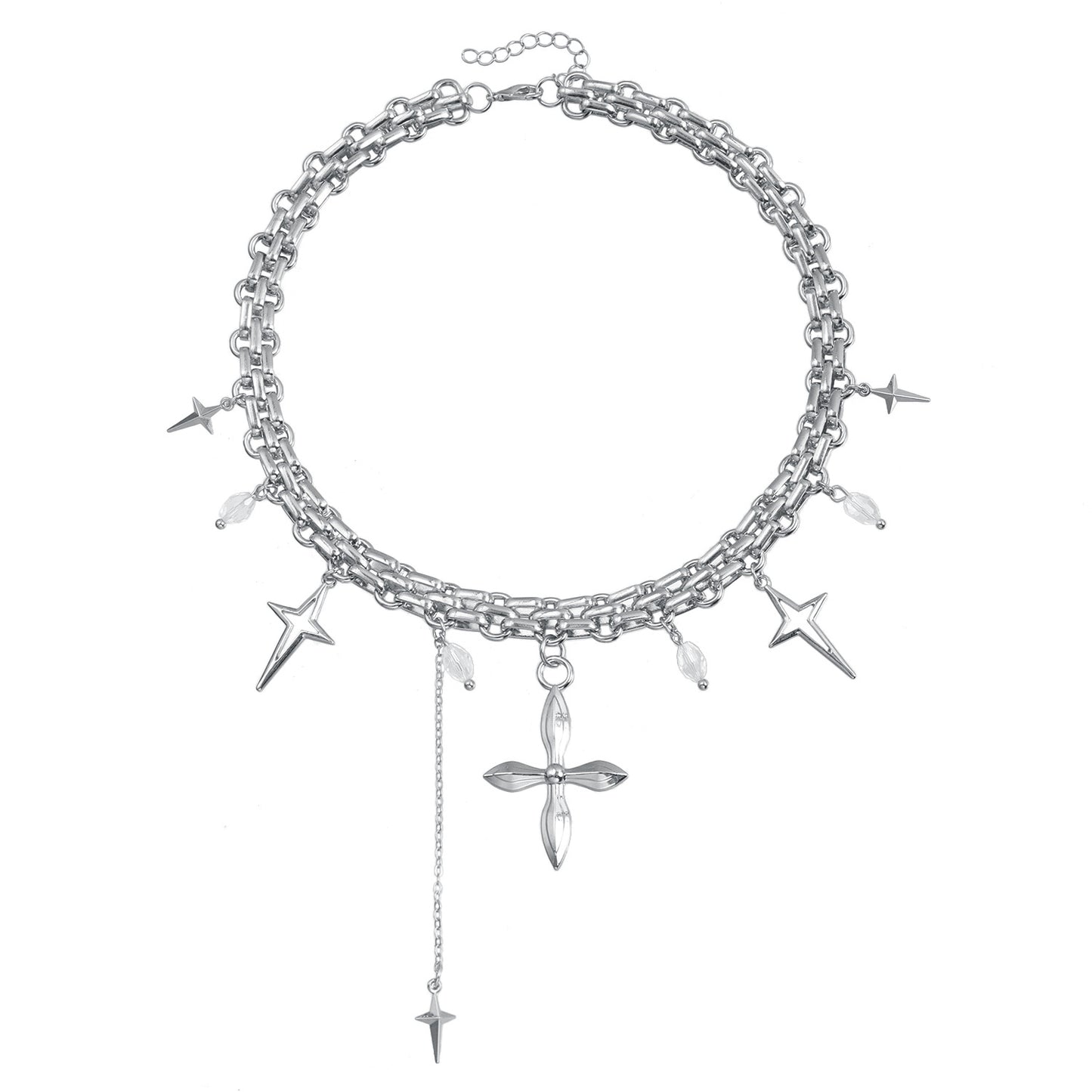 Geometric U-Shaped Alloy Pendant Clavicle Necklace for Women with Cross Motif and Electroplated Finish
