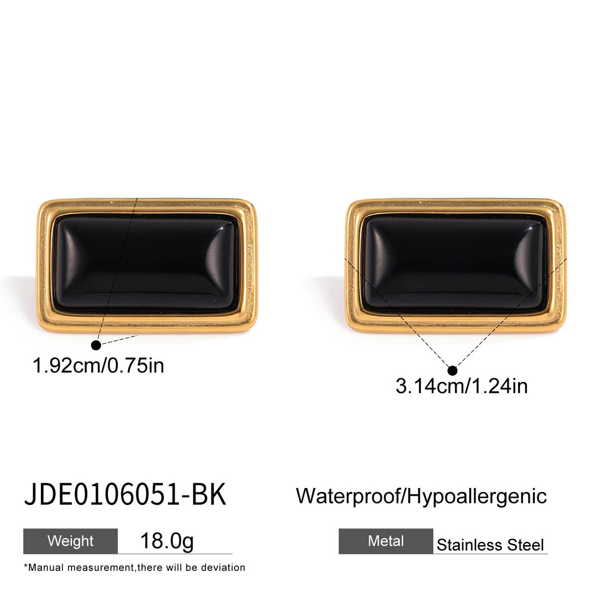 Orecchini geometrici vintage in acciaio inossidabile con intarsio in agata e placcatura in oro 18K da donna
