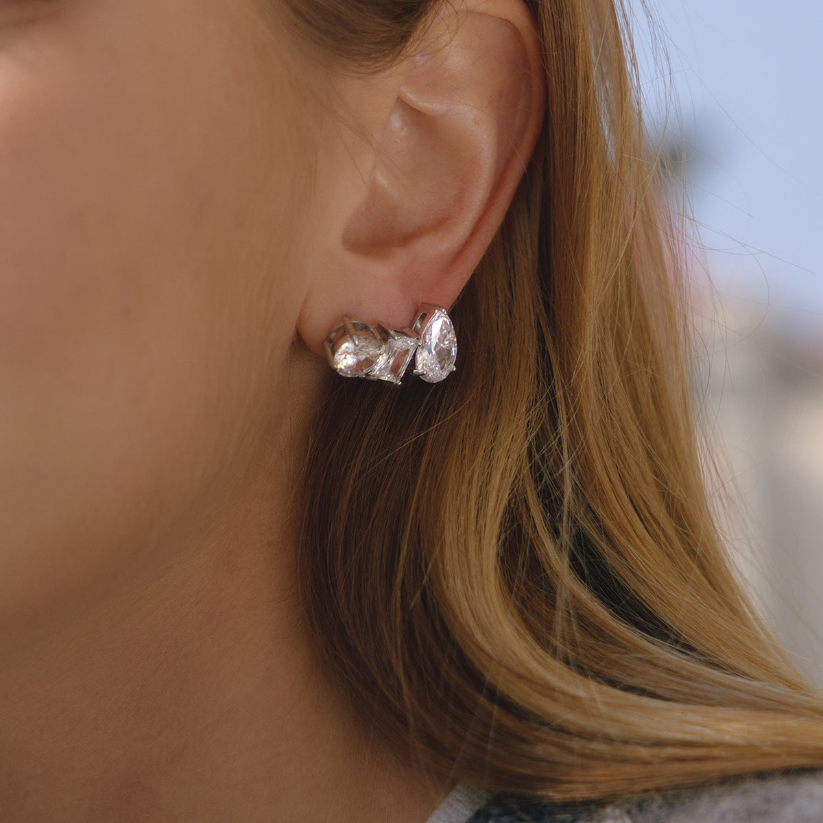 Minimalist Elegant Geometric Heart Stainless Steel PVD Cubic Zirconia Stud Earrings for Women