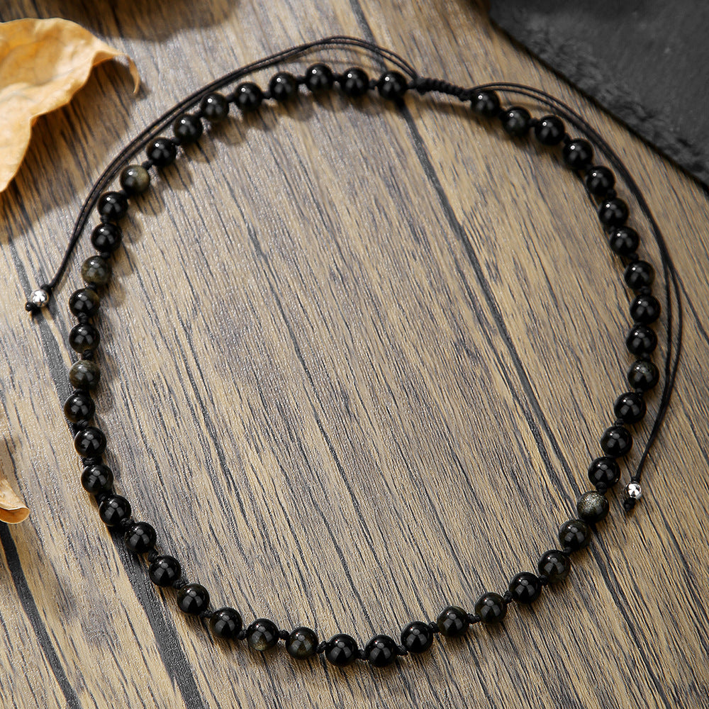 Hip-hop Geometric Round Agate Beaded Necklace with Cubic Zirconia Pendant for Unisex