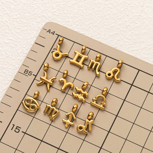Irregular Zodiac Stainless Steel PVD Pendant Charm Bar with Corn Chain