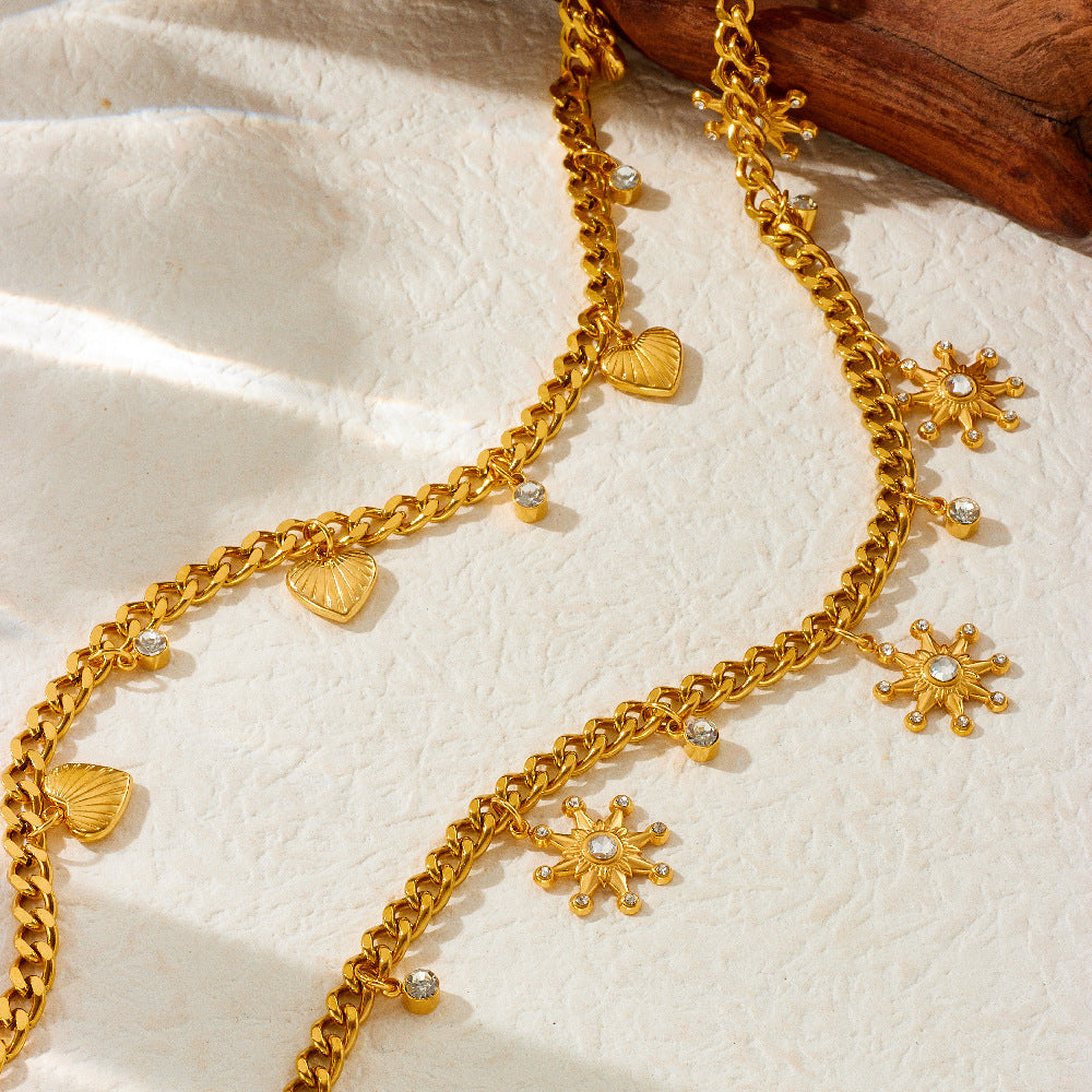 Personality Drip Oil Stainless Steel Dolphin Starfish Pearl Shell Necklace with Thick Chain for Women