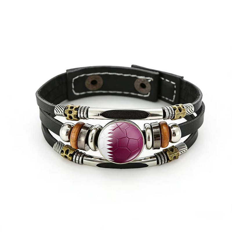 Bracciale unisex vintage in pelle placcata con forme geometriche, multistrato, intrecciato