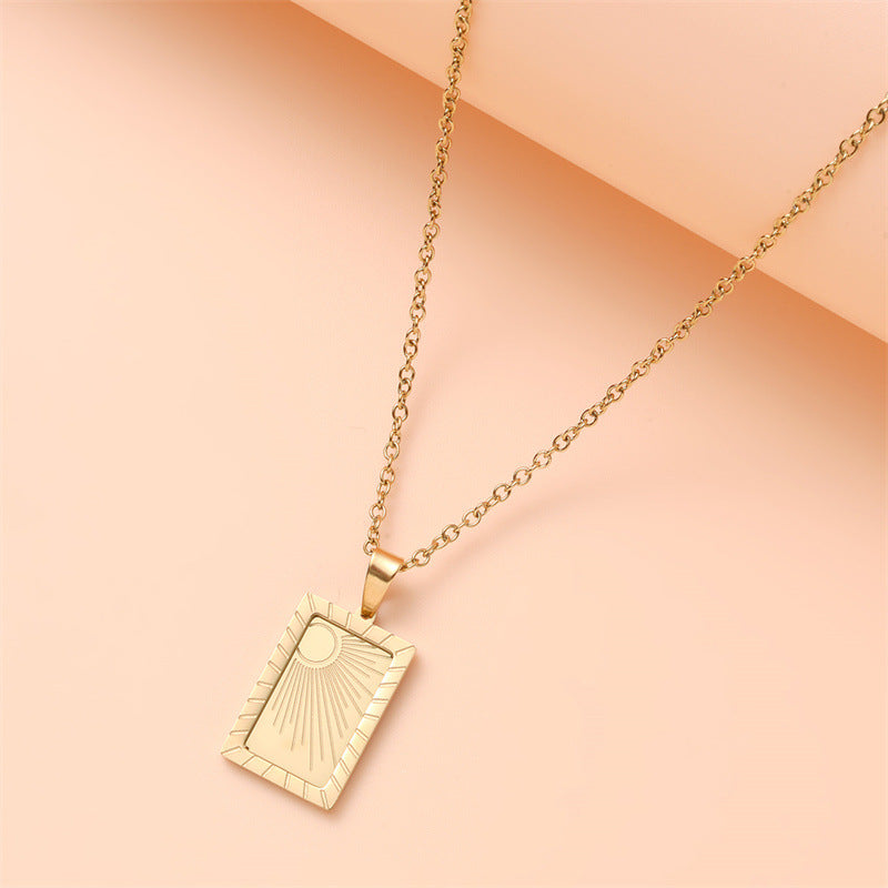 Geometric Sun Pendant Necklace in Stainless Steel with Gold Plating for Women
