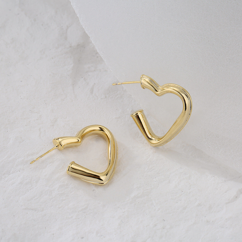 Geometric Heart-Shaped Copper Earrings with 18K Gold Plating for Women, Minimalist Fashion Accessory