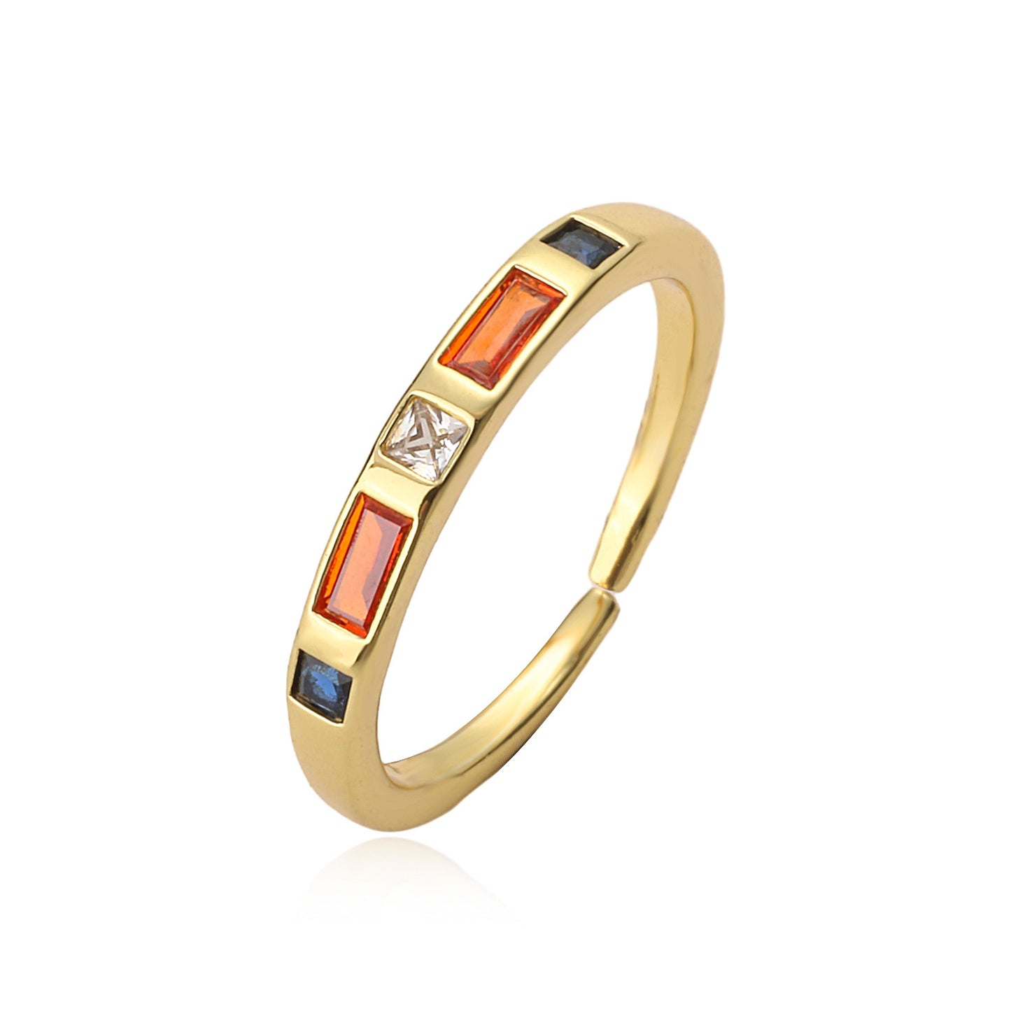 Minimalist Geometric Open Ring for Women Made of Brass with Real Gold Plating and Zircon Inlay